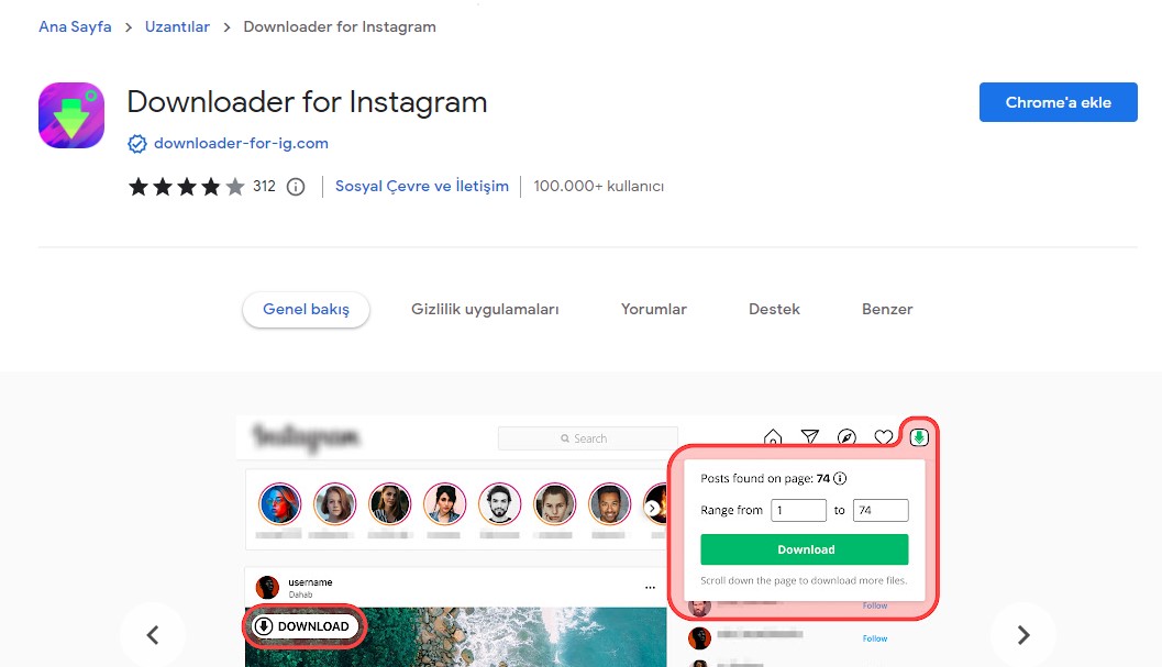 Instagram video indirme eklentisi